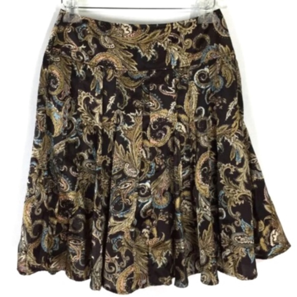 Worthington Size 6 Skirt Brown Paisley Pleated